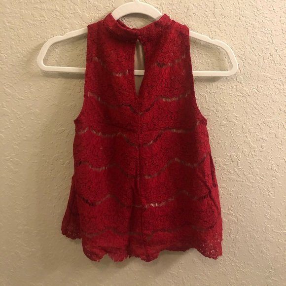 High-Neck Fancy Red Ruffled Top - Picture 2 of 6